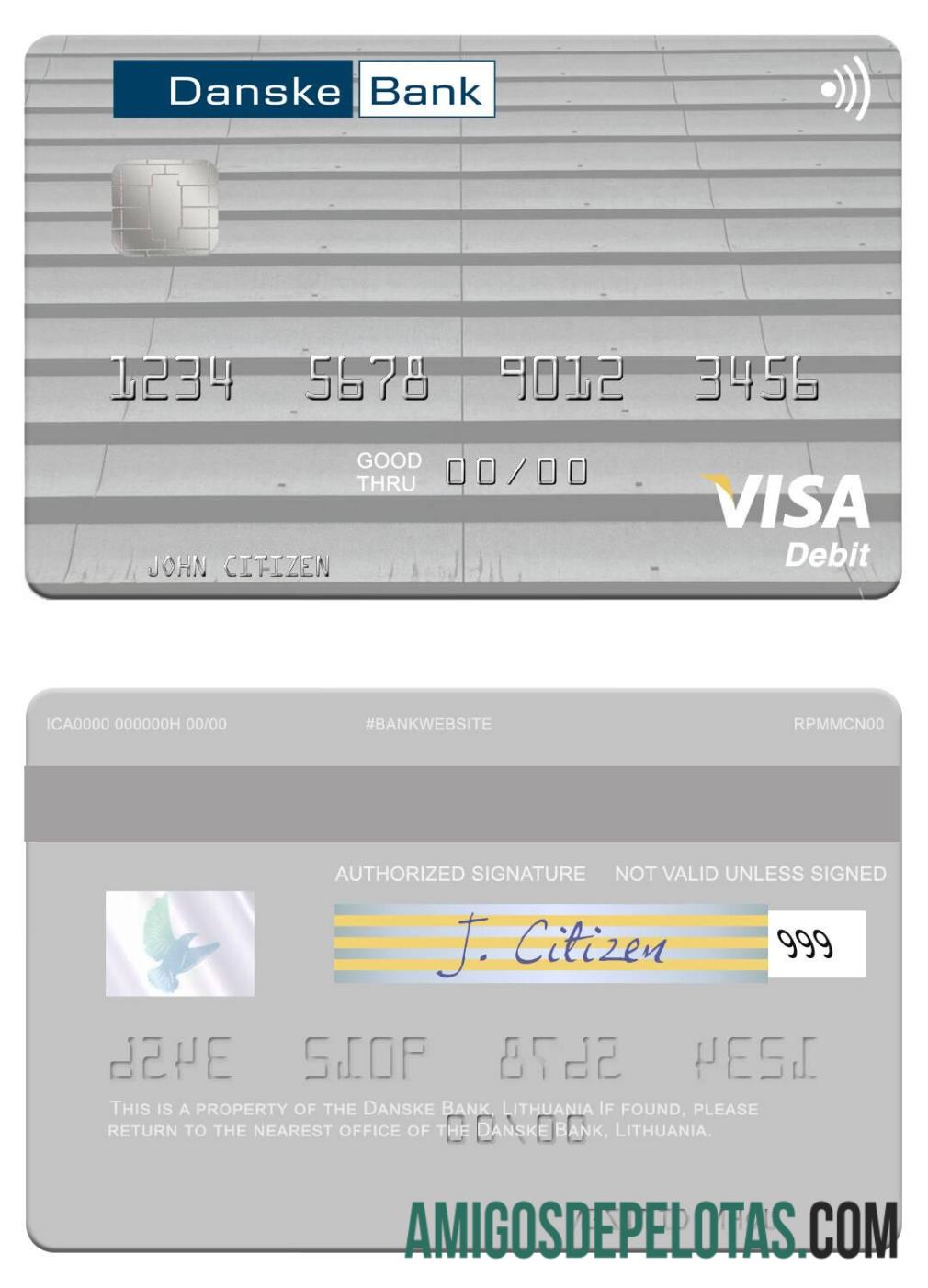 Lithuania Danske Bank Visa Debit Card template